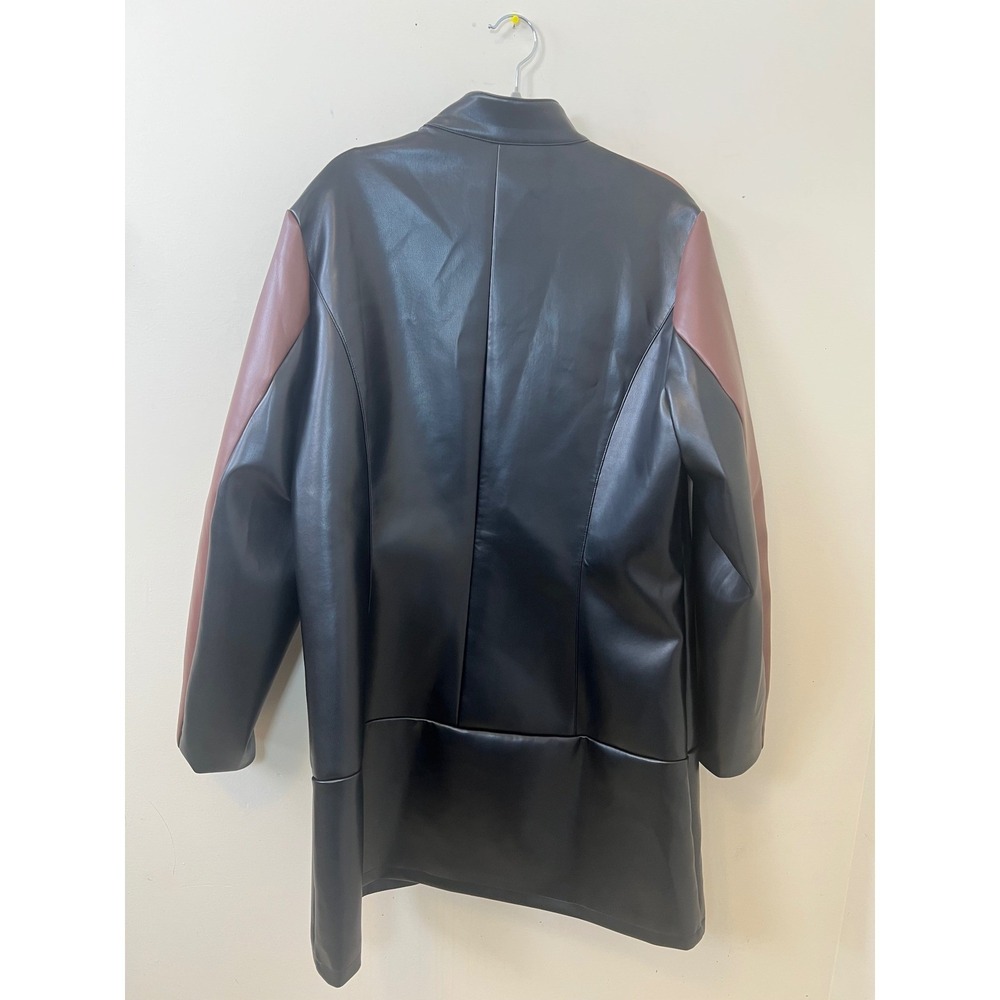 Plus Size Faux Leather Color Block Mid Length Zip Front Jacket 2XL - Picture 12 of 13